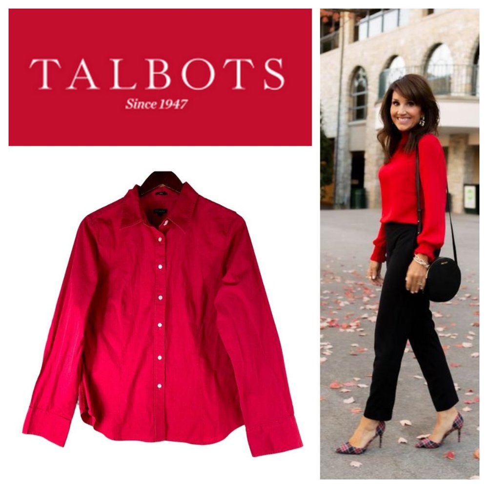 Talbots 16 XL 1X Button Down Shirt Blouse Top Red Career Casual